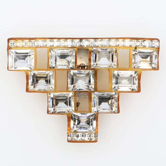 Vintage Apple Juice Bakelite Art Deco Stepped Dress Clip With Rhinestones 1920s - Picture 1 of 4